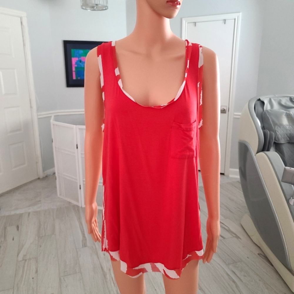ARDEN B sheer back wide chest tank top red/white size L